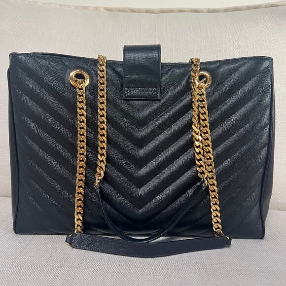Saint Laurent Grain De Poudre Monogram Matelasse Chevron Bag Large - Picture 3 of 13